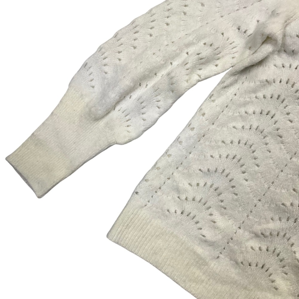 GAP Women Ivory Pointelle Knit Crew Neck Sweater Size M‎ Long Sleeve Eyelet Soft - Picture 4 of 8